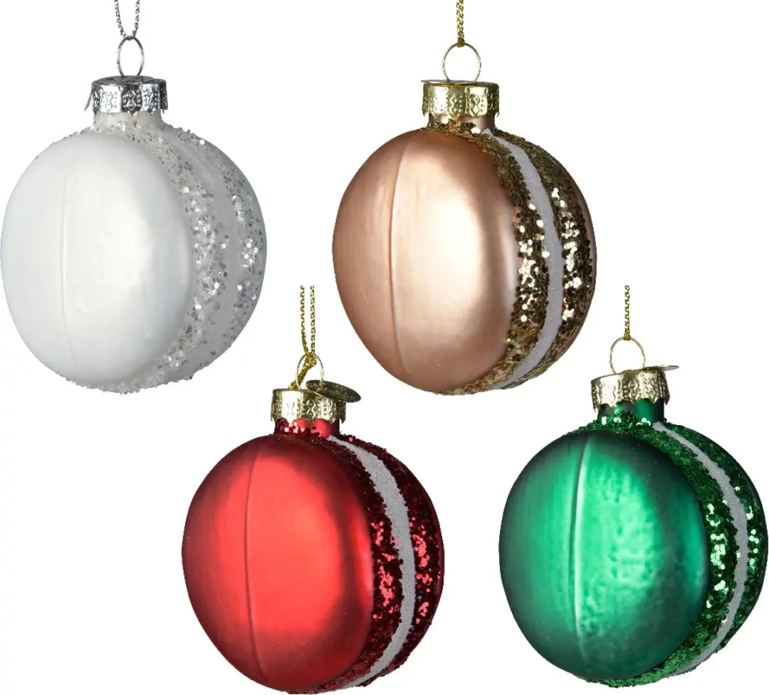Decoris Ornament glas macaron mat glitter winterwit zacht terra rood groen 4ass