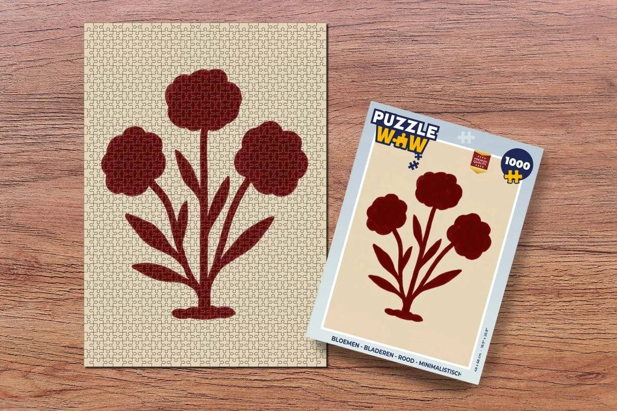 PuzzleWow Bloemen & Bladeren Legpuzzel 1000 Stuks - Rood - Minimalistisch