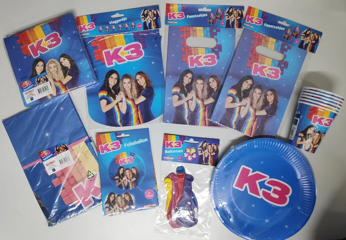 K3 Feestpakket XL Blauw - 20 Servetten, Tafelkleed 130x180cm