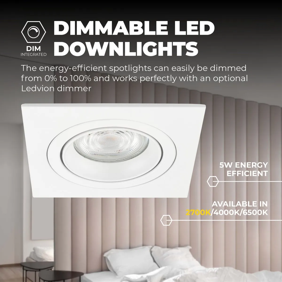 Ledvion 6x Inbouwspot Sevilla 3W - 2700K - Ø92mm - Wit - afbeelding 6 van 6