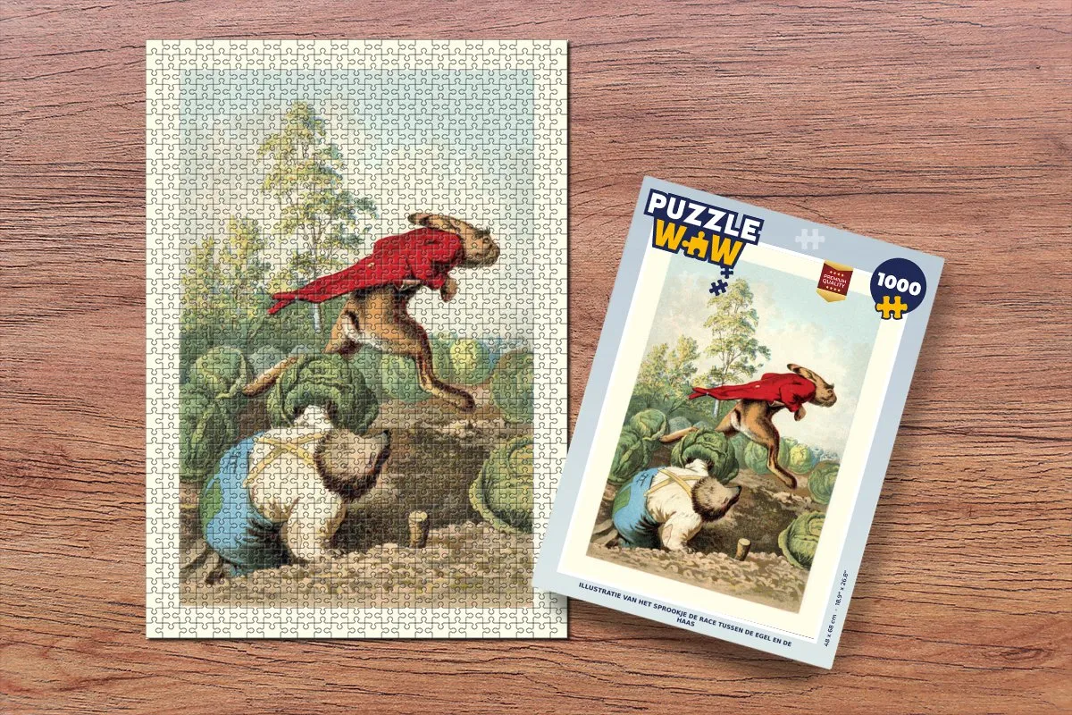 PuzzleWow Legpuzzel De Race tussen de Egel en de Haas 1000 Stuks - Multicolor