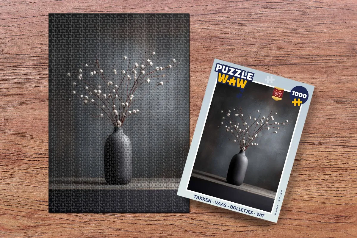 PuzzleWow Takken Vaas Bolletjes Legpuzzel 1000 Stuks - Wit