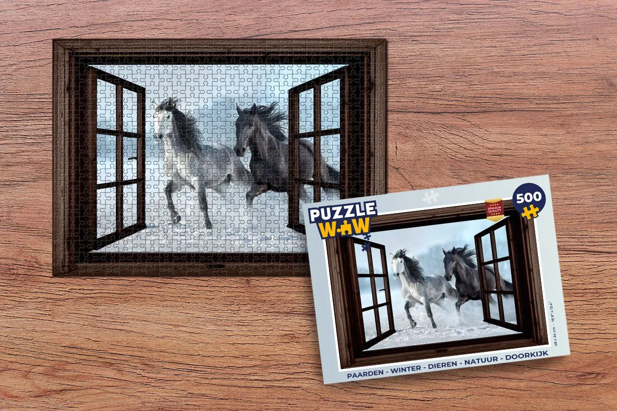 PuzzleWow Paarden Winter Legpuzzel 500 Stuks - Paarden/Sneeuw