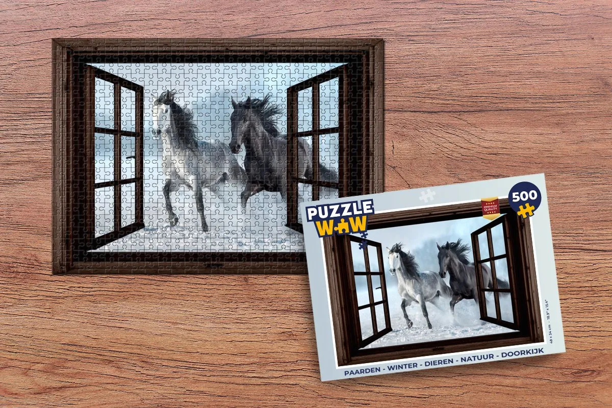 PuzzleWow Paarden Winter Legpuzzel 500 Stuks - Paarden/Sneeuw