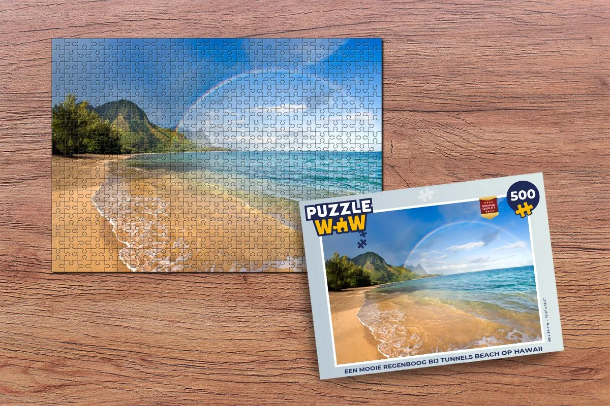 PuzzleWow Regenboog bij Tunnels Beach Legpuzzel 500 Stuks - Multicolor