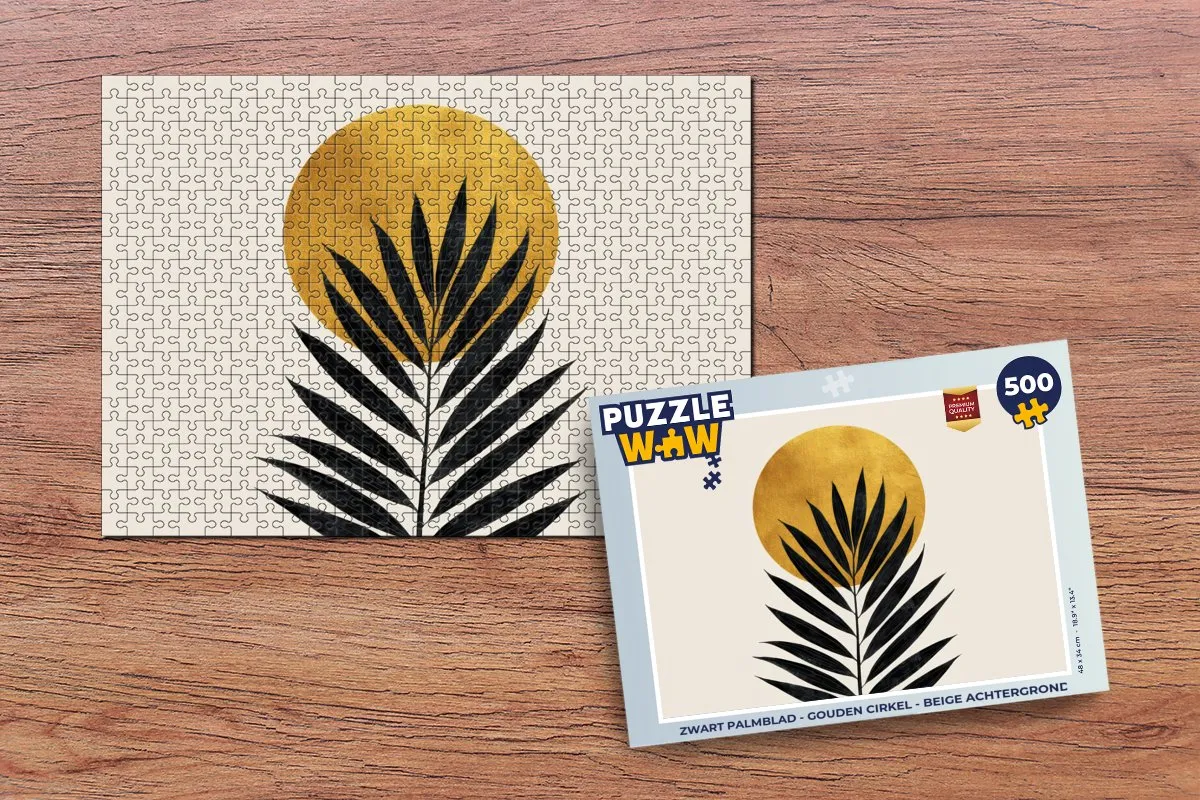 PuzzleWow Legpuzzel 500 Stuks - Palmblad/Gouden Cirkel op Beige