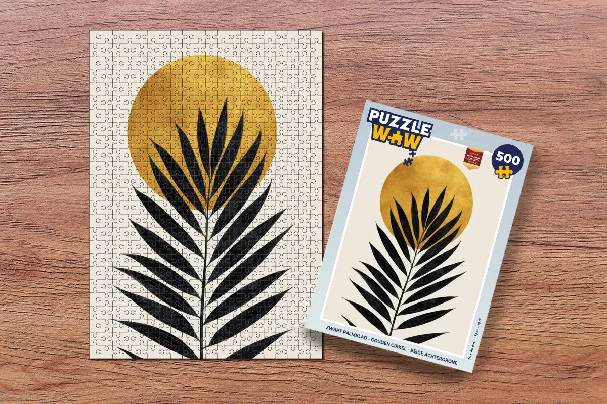 PuzzleWow Legpuzzel 500 Stuks - Palmblad/Gouden Cirkel op Beige