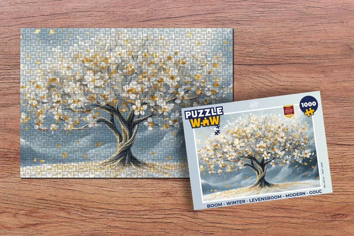 PuzzleWow Levensboom Winter Legpuzzel 1000 Stuks - Goud