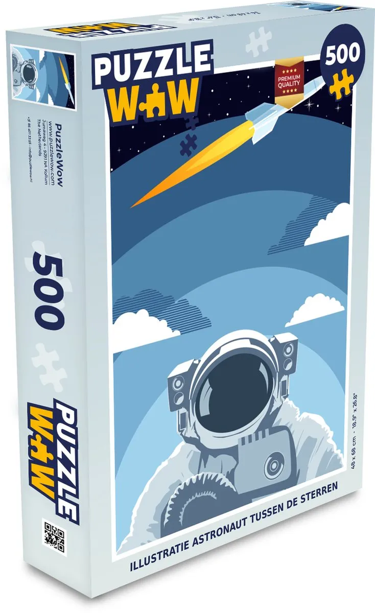 PuzzleWow Astronaut Raket Wolken Legpuzzel 500 Stuks - Multicolor