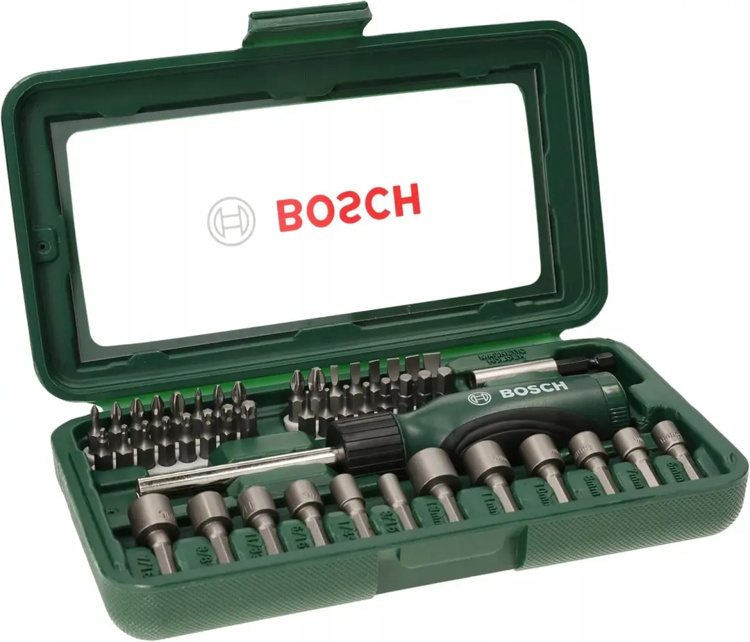 Bosch 46-delige Bitset met Ratelschroevendraaier en Dopjes