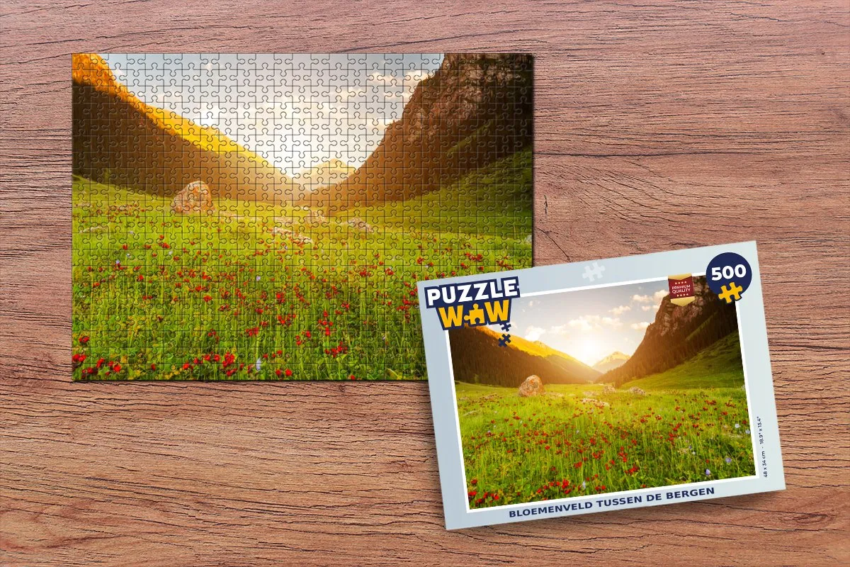 PuzzleWow Bloemen Berg Zon Legpuzzel 500 Stuks - Multicolor
