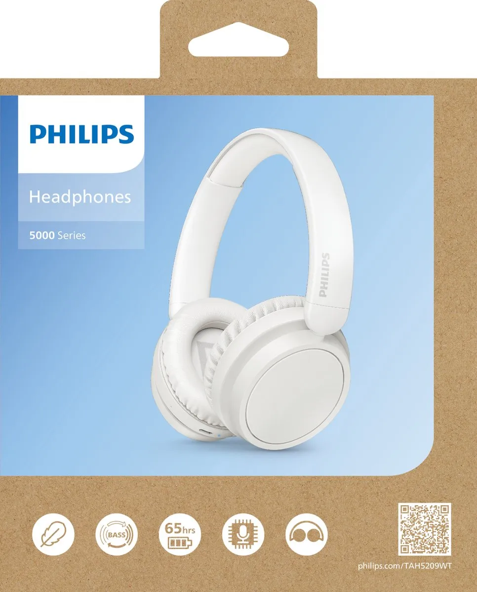 Philips TAH5209WT On-Ear Bluetooth Headphones - 65 uur - Wit - afbeelding 6 van 6