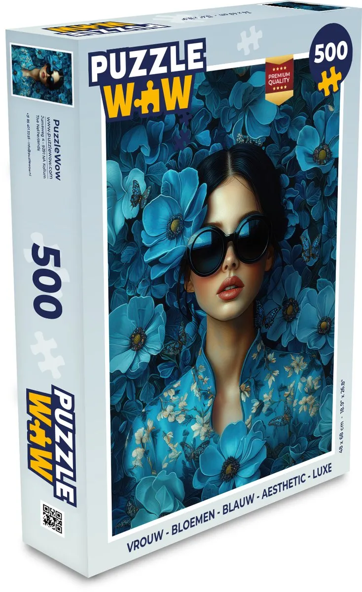 PuzzleWow Vrouw Bloemen Legpuzzel 500 Stuks - Blauw