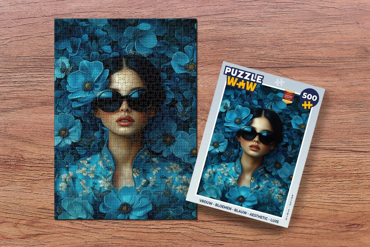 PuzzleWow Vrouw Bloemen Legpuzzel 500 Stuks - Blauw