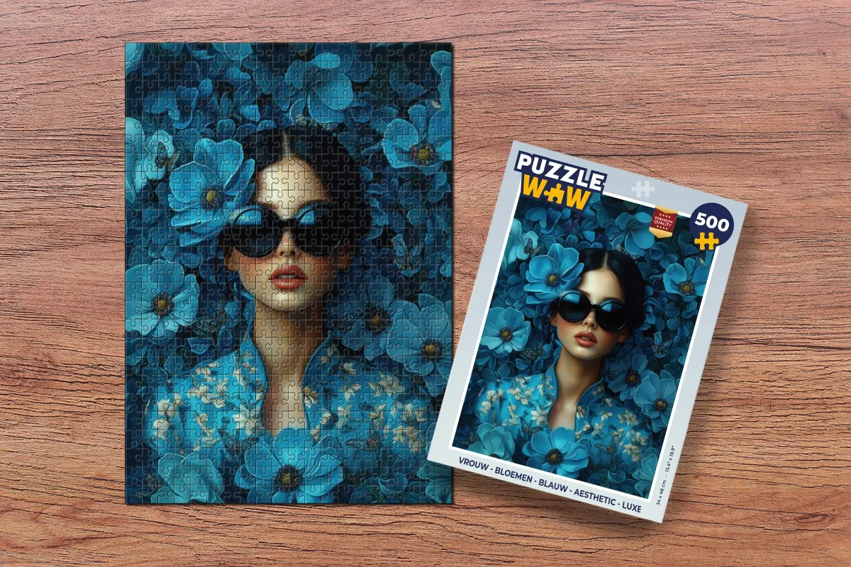 PuzzleWow Vrouw Bloemen Legpuzzel 500 Stuks - Blauw