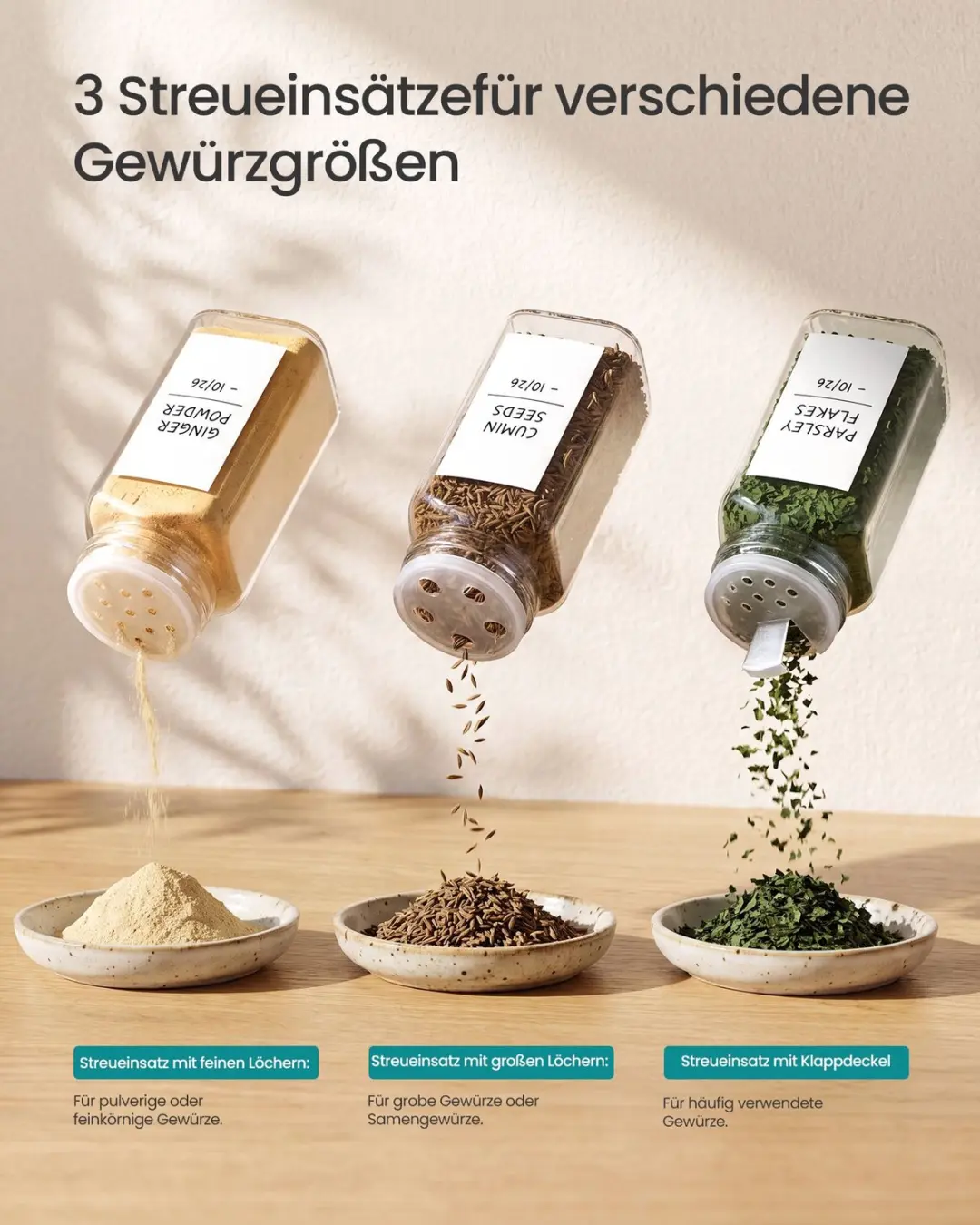 Songmics Kruidenpotjes met Strooi-inzet - 24 stuks - Zwart - afbeelding 4 van 5