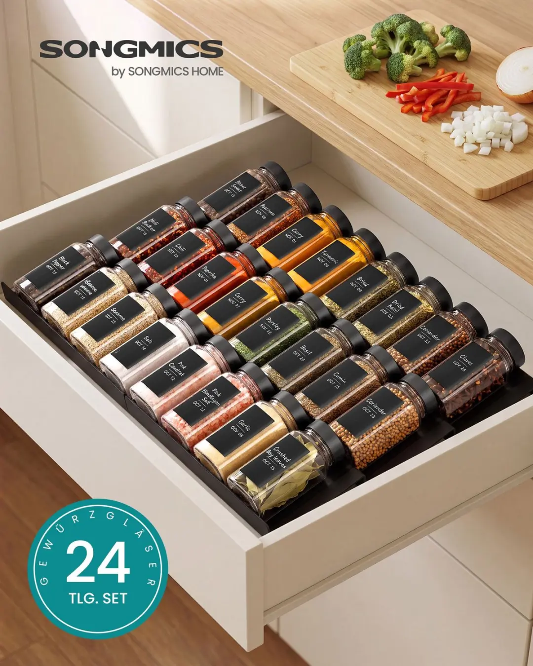 Songmics Kruidenpotjes met Strooi-inzet - 24 stuks - Zwart - afbeelding 3 van 5