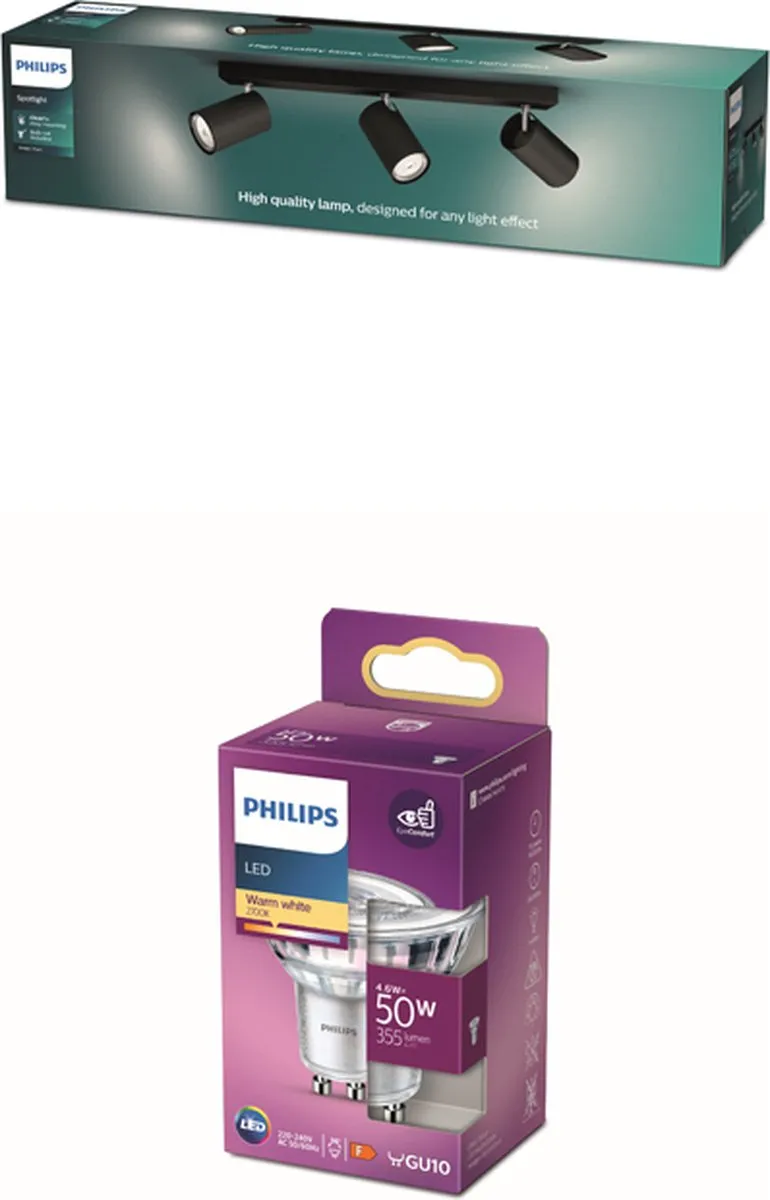 Philips Kosipo Opbouwspot Zwart - 3x GU10 4.6W Warmwit
