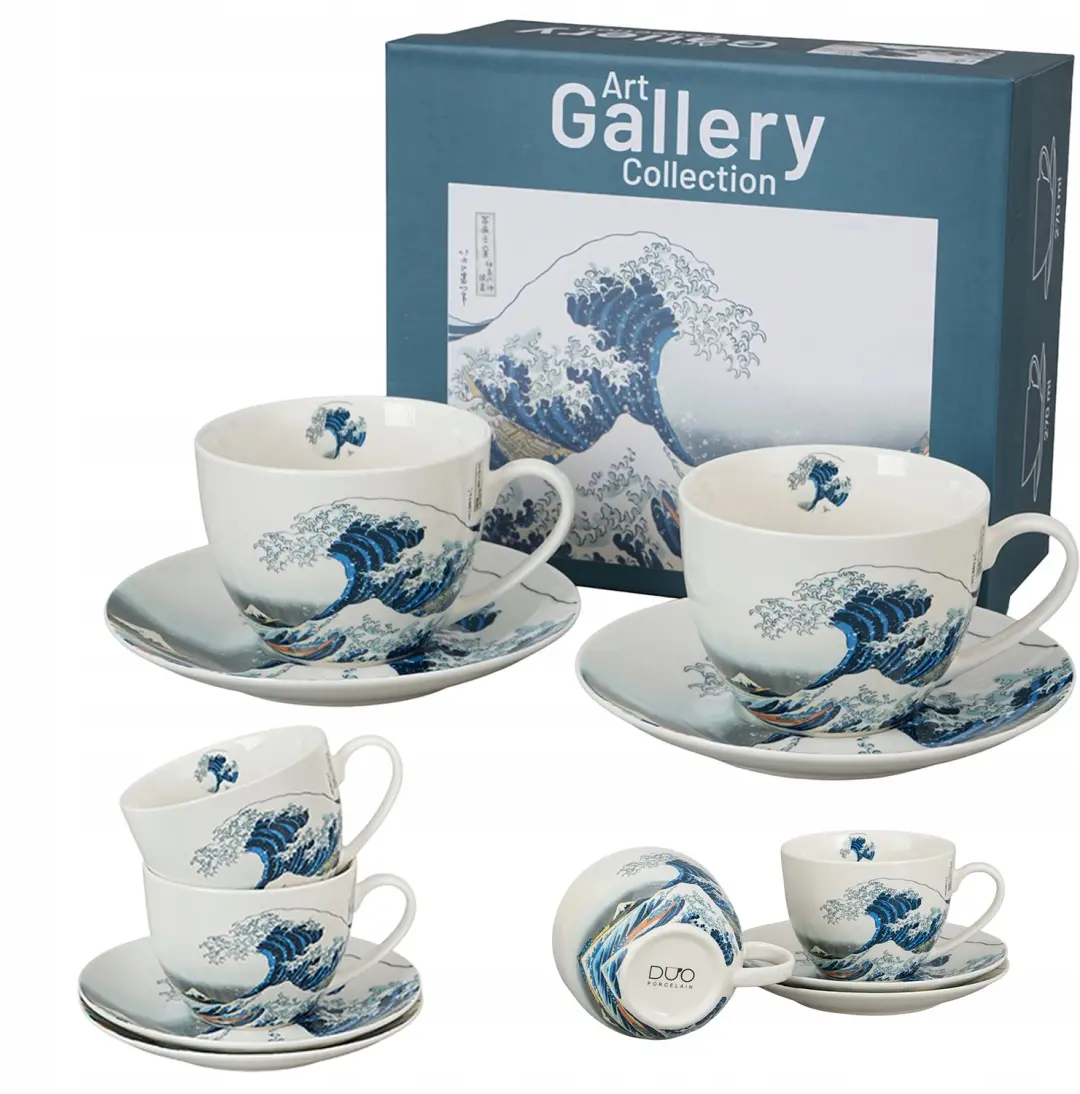 Set van 2 Hokusai The Great Wave Porseleinen Kopjes met Schotels