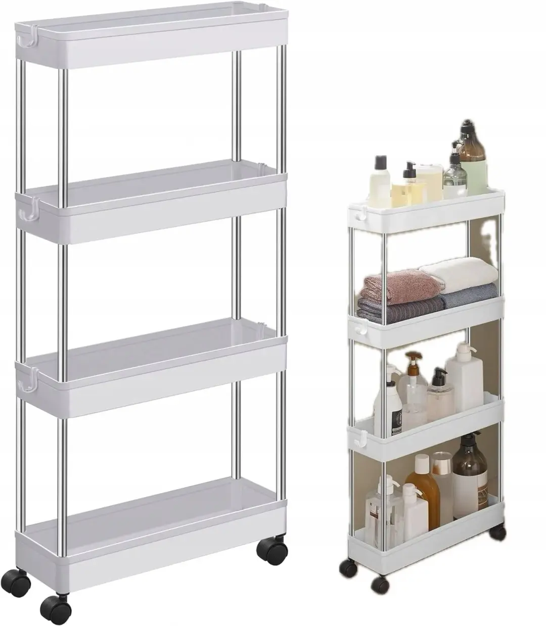 Mobiele opbergwagen met 4 niveaus, wit, ruimtebesparend