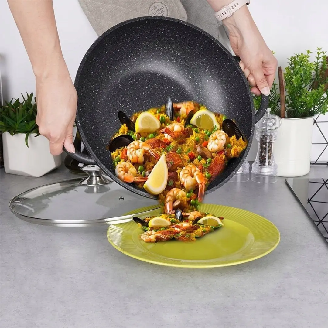 Graniten Wokpan met Deksel
