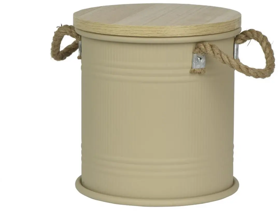 Kaemingk ijzeren ton met deksel beige 25 cm hoogte 27 cm