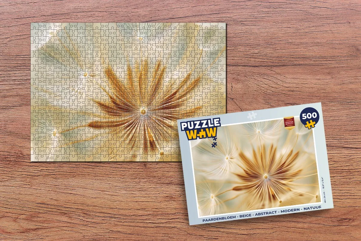 PuzzleWow Paardenbloem Legpuzzel 500 Stuks - Abstract Beige