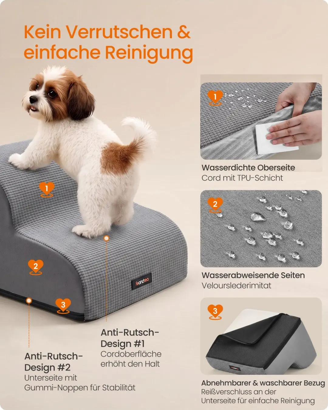 Songmics Antislip hondentrap 2 treden schuim - Grijs - afbeelding 2 van 6