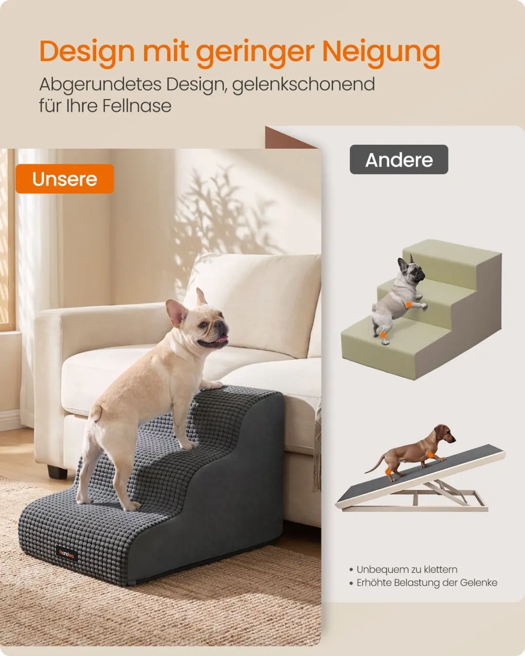 Songmics PPS033GN01 Hondentrap 3 treden - Leigrijs - afbeelding 4 van 6