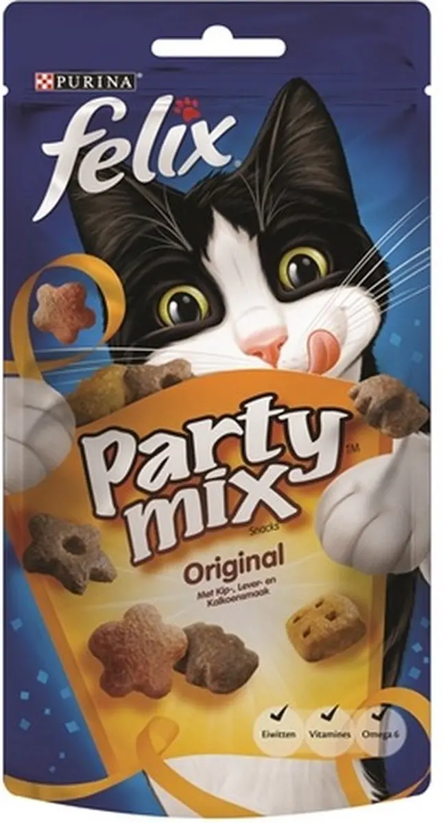 Felix Party Mix - Kattensnacks Original - 8 x 60 g - afbeelding 2 van 2