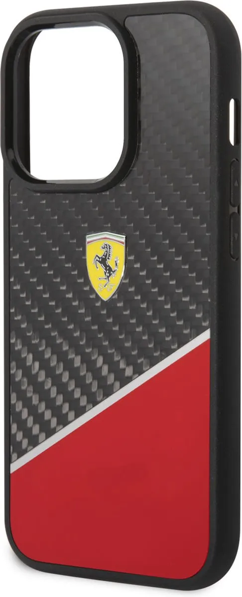 Ferrari iPhone 14 Pro Carbon Backcover - Rood