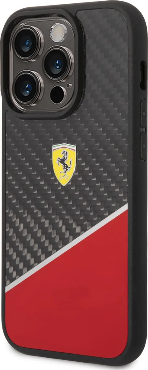 Ferrari iPhone 14 Pro Carbon Backcover - Rood
