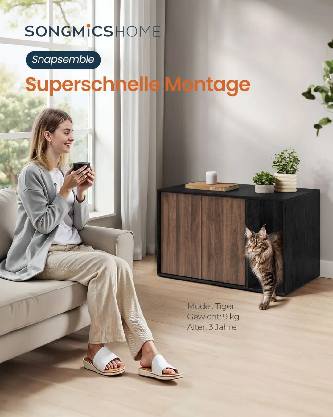 Songmics Kattenbakmeubel PCL013BK01 - Zwart - afbeelding 6 van 6