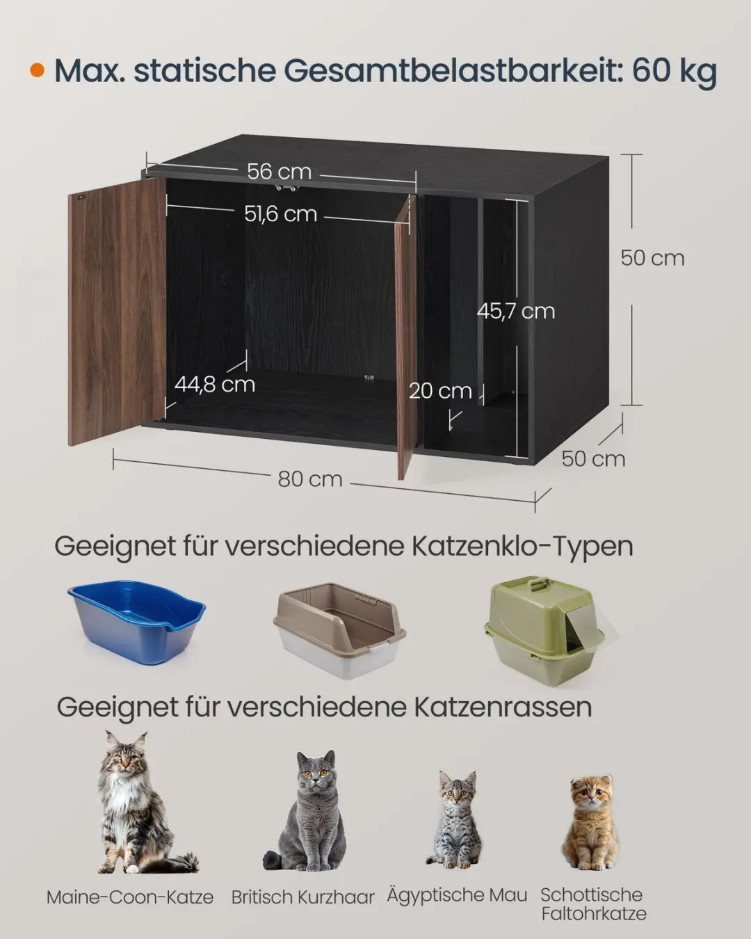 Songmics Kattenbakmeubel PCL013BK01 - Zwart - afbeelding 3 van 6