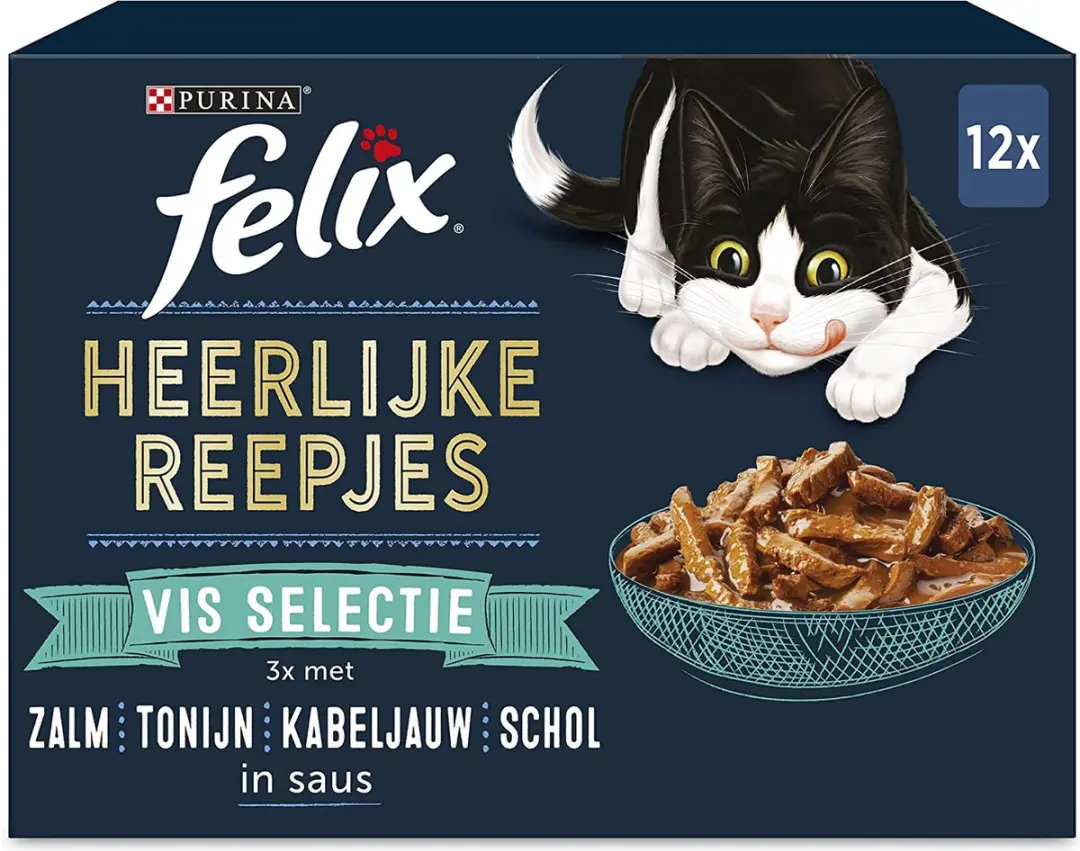 FELIX Heerlijke Reepjes Vis Selectie Kattenvoer, Natvoer met Zalm, Tonijn, Kabel