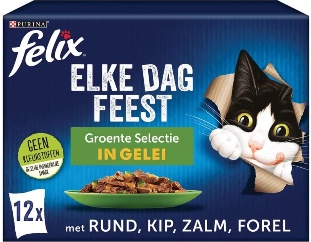 Felix Elke Dag Feest Groente Selectie kattenvoer, natvoer met Rund en Wortel, me