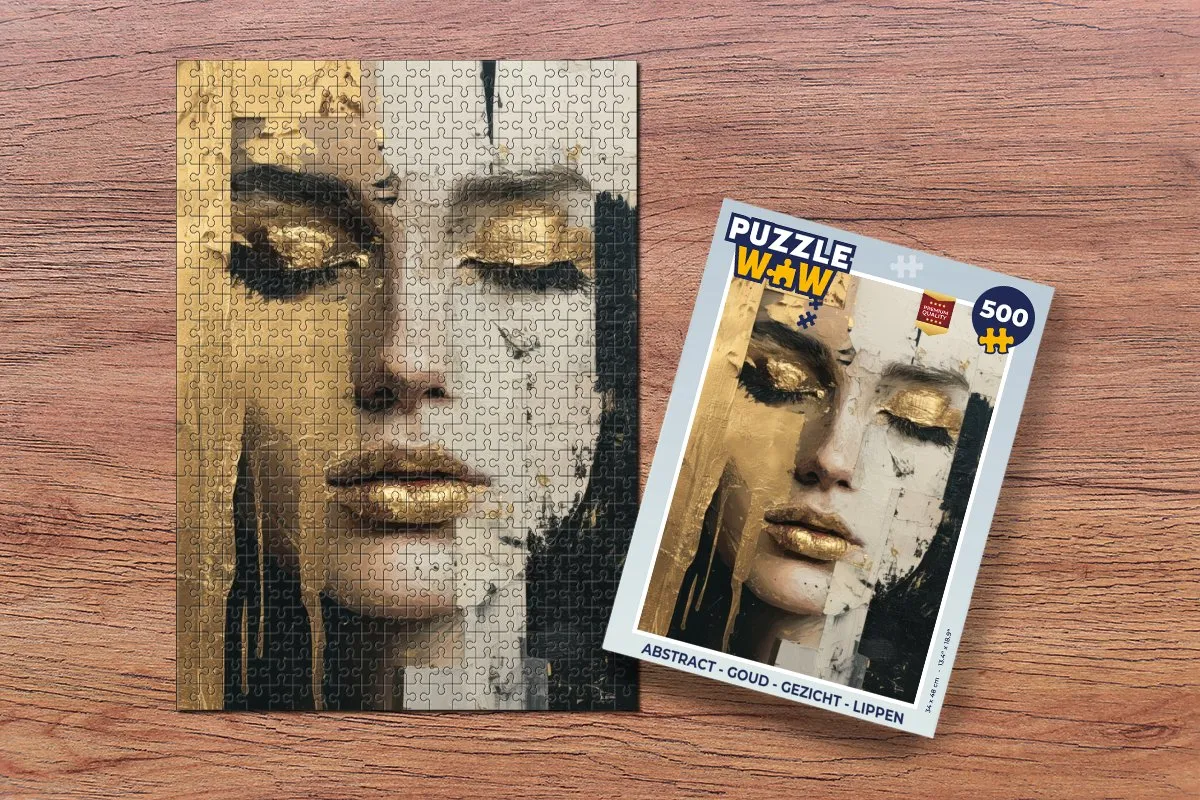 PuzzleWow Abstract Gezicht Lippen Legpuzzel 500 Stuks - Goud