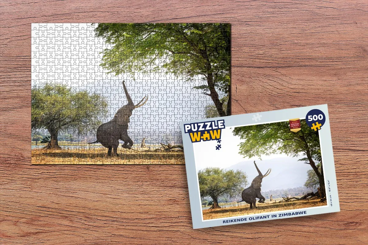 PuzzleWow Reikende Olifant Zimbabwe Legpuzzel 500 Stuks - Multicolor