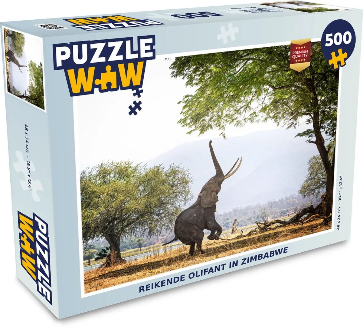 PuzzleWow Reikende Olifant Zimbabwe Legpuzzel 500 Stuks - Multicolor