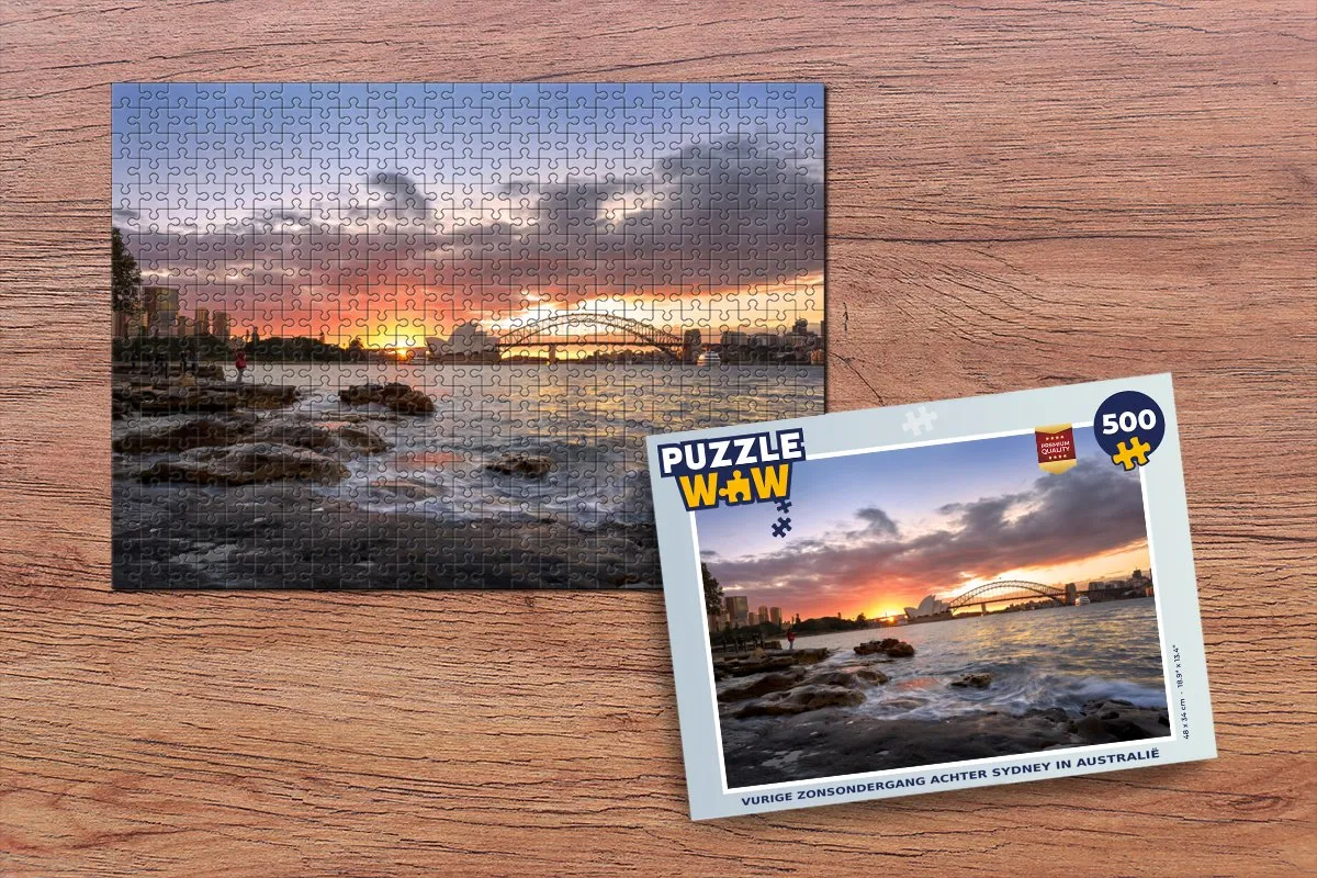 PuzzleWow Legpuzzel Vurige Zonsondergang Sydney 500 Stuks - Multicolor