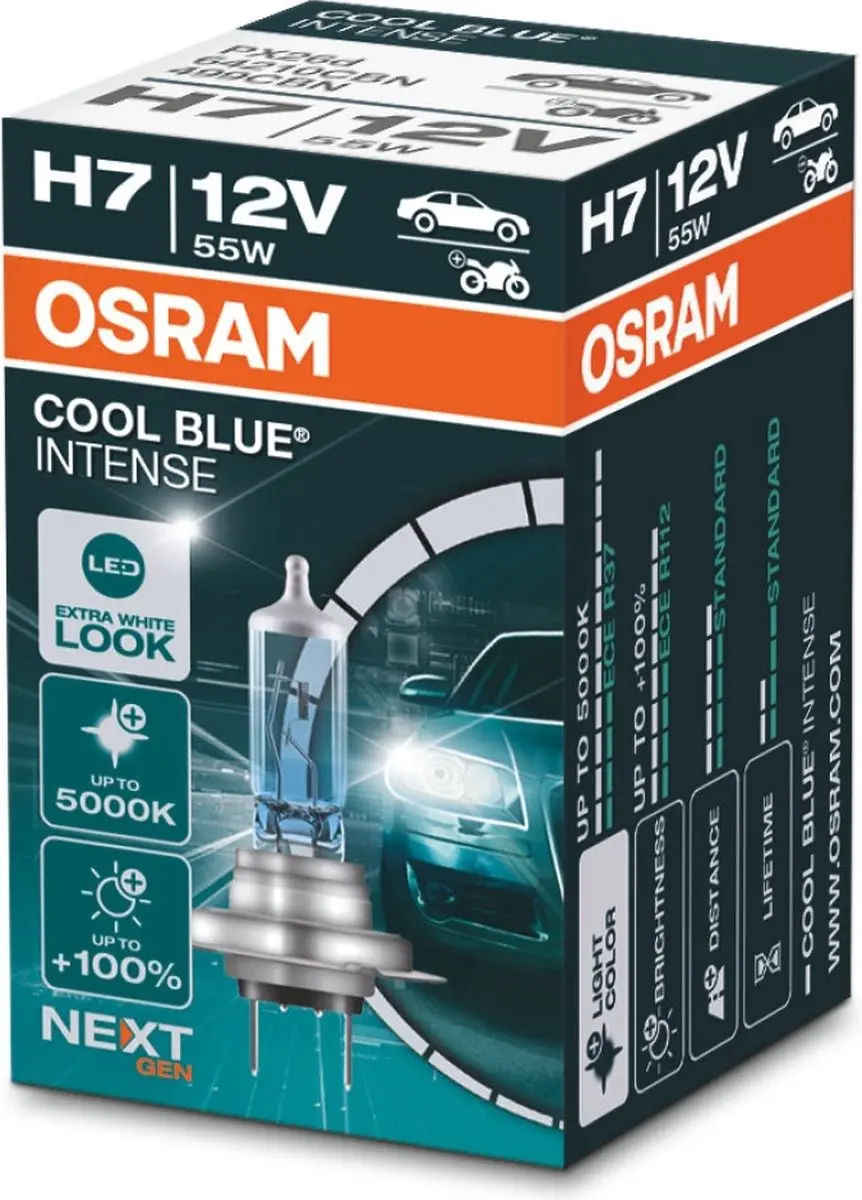 2x H7 LED 5000K lookalike lampen Osram Cool Blue Intense (NEXT GEN) heldere extr