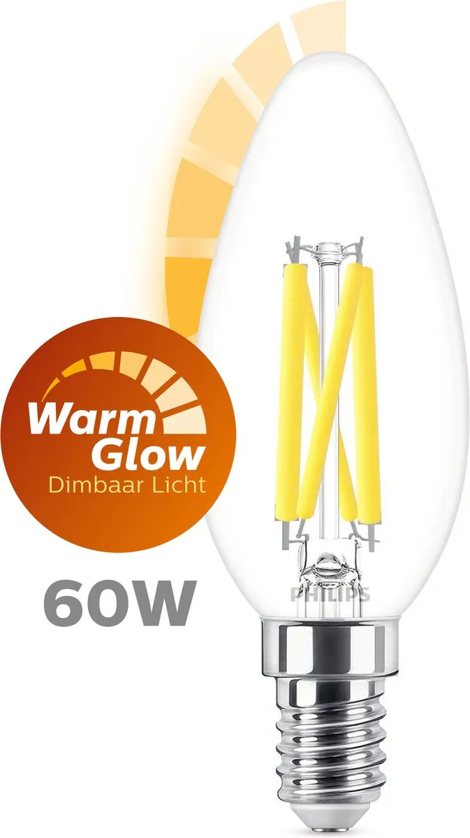 Philips LED Kaars Transparant 5.9W E14 - Warmwit