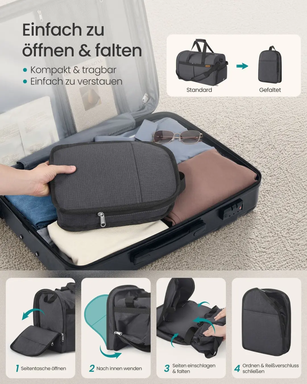 Songmics Opvouwbare Sporttas 50L - Grijs - afbeelding 3 van 5