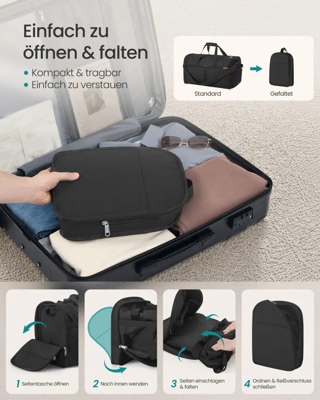 Songmics Opvouwbare Sporttas 80L - Zwart - afbeelding 6 van 6