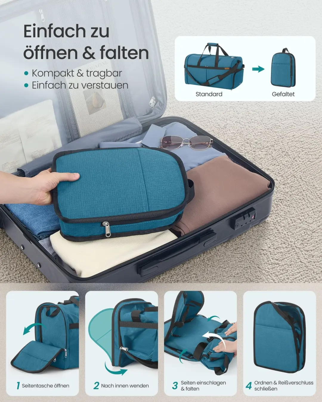 Songmics Opvouwbare Sporttas 80L met Schoenenvak - Blauw - afbeelding 4 van 5