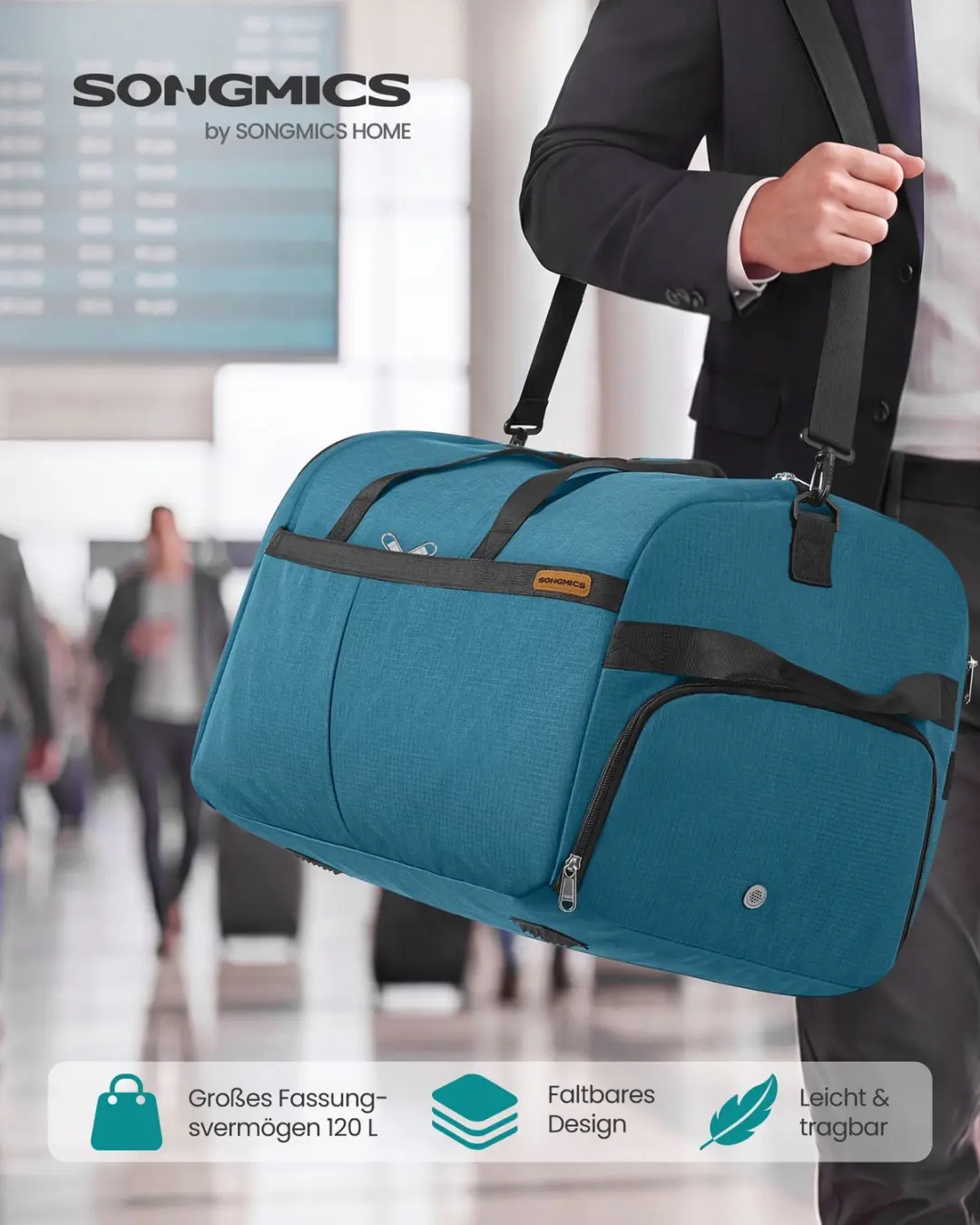 Songmics RBF120Q101 Opvouwbare Sporttas 120L - Blauw - afbeelding 5 van 6