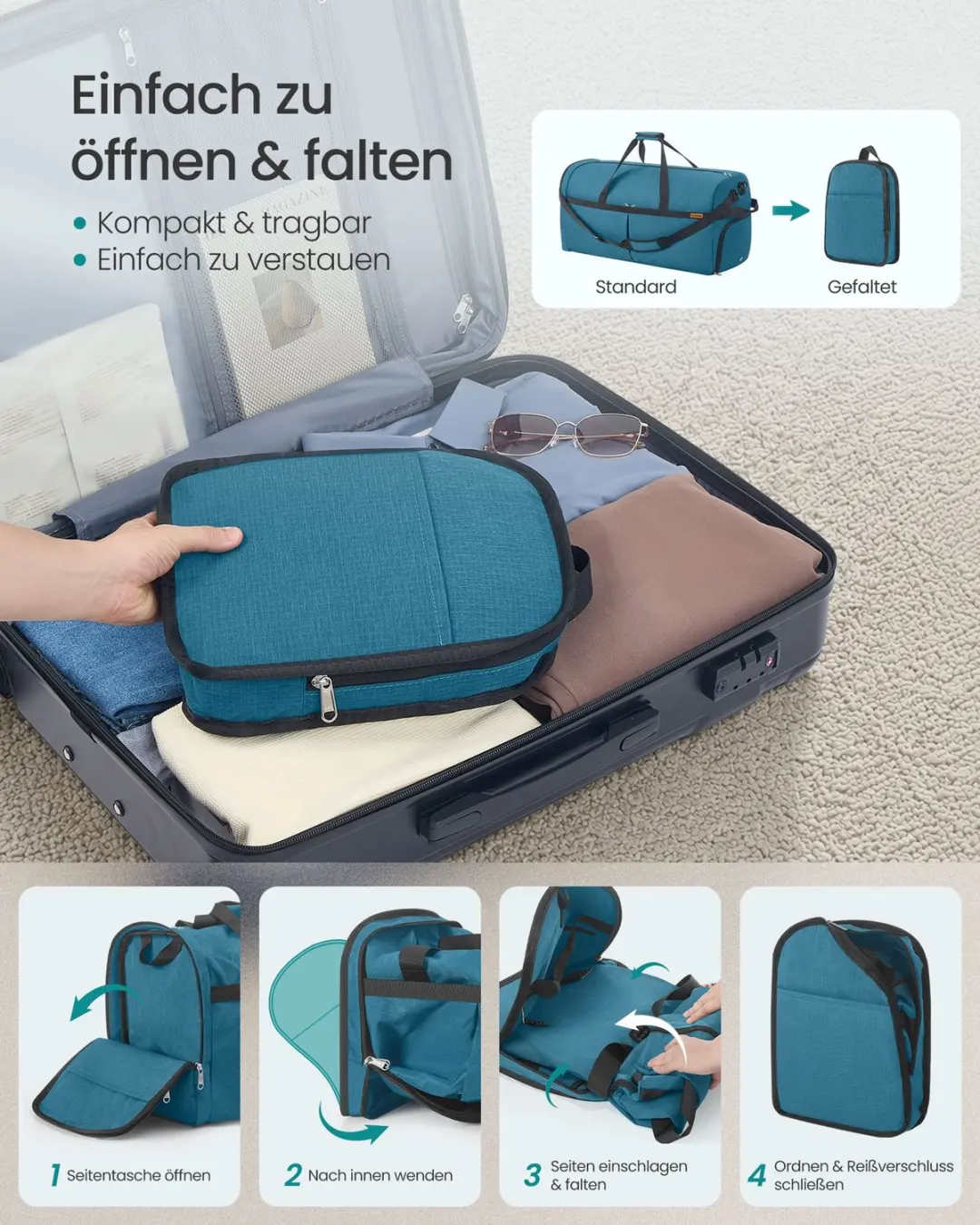 Songmics RBF120Q101 Opvouwbare Sporttas 120L - Blauw - afbeelding 4 van 6