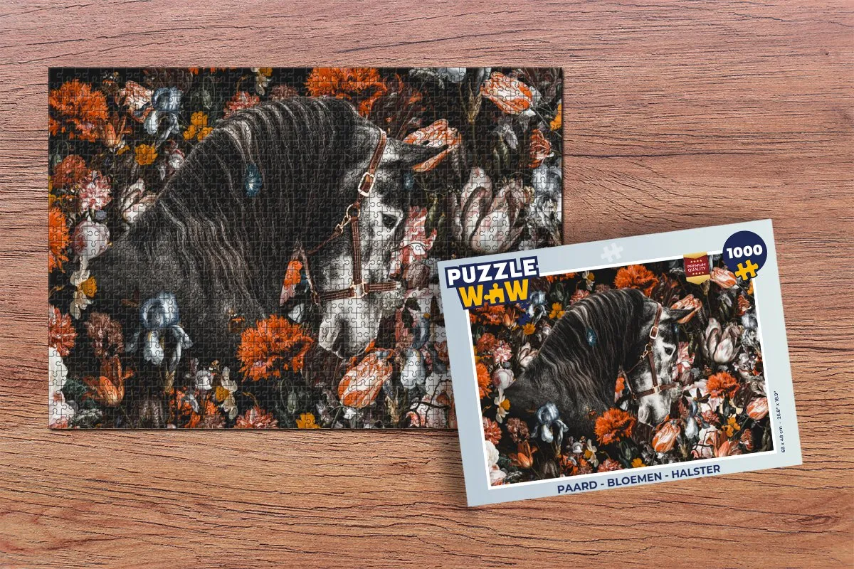 PuzzleWow Paard - Bloemen Halster Legpuzzel 1000 Stuks - Multicolor