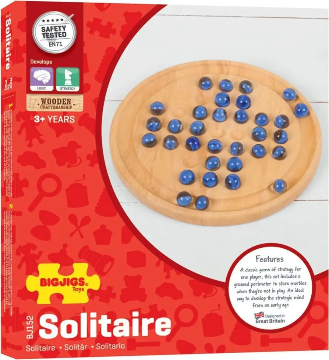 BIGJIGS Houten Solitaire Spel - Blauw - afbeelding 4 van 6