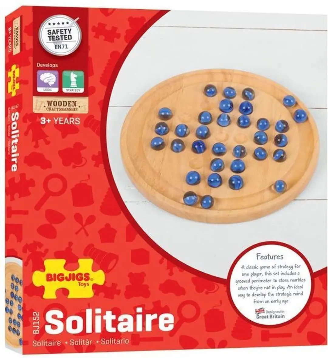 BIGJIGS Houten Solitaire Spel - Blauw - afbeelding 5 van 6